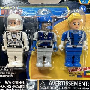 Make-It Blocks 3 SPACE Figures Compatible With All Interlocking Block Brands NEW